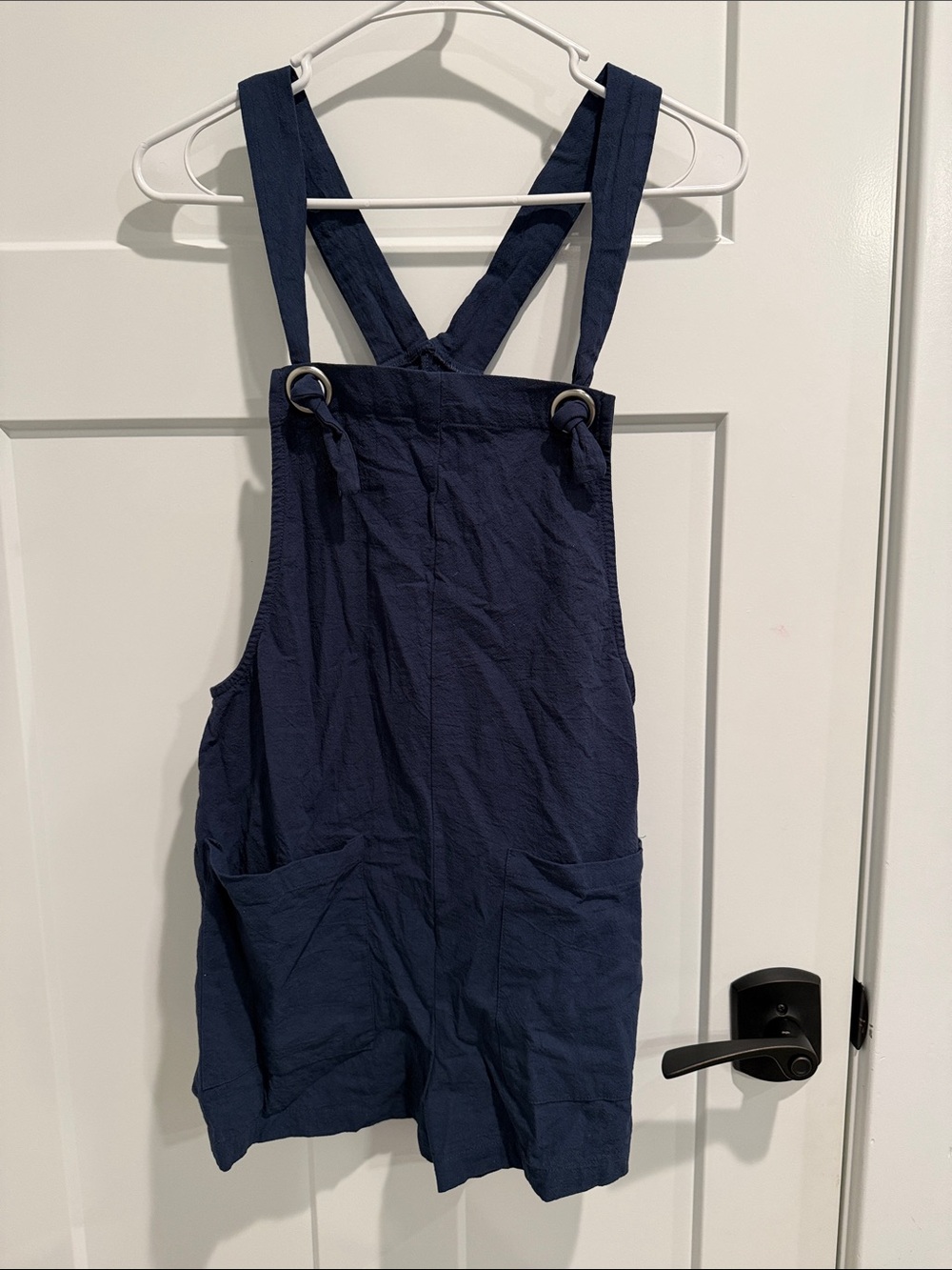 Classic Navy Crossback Romper with Front Pockets